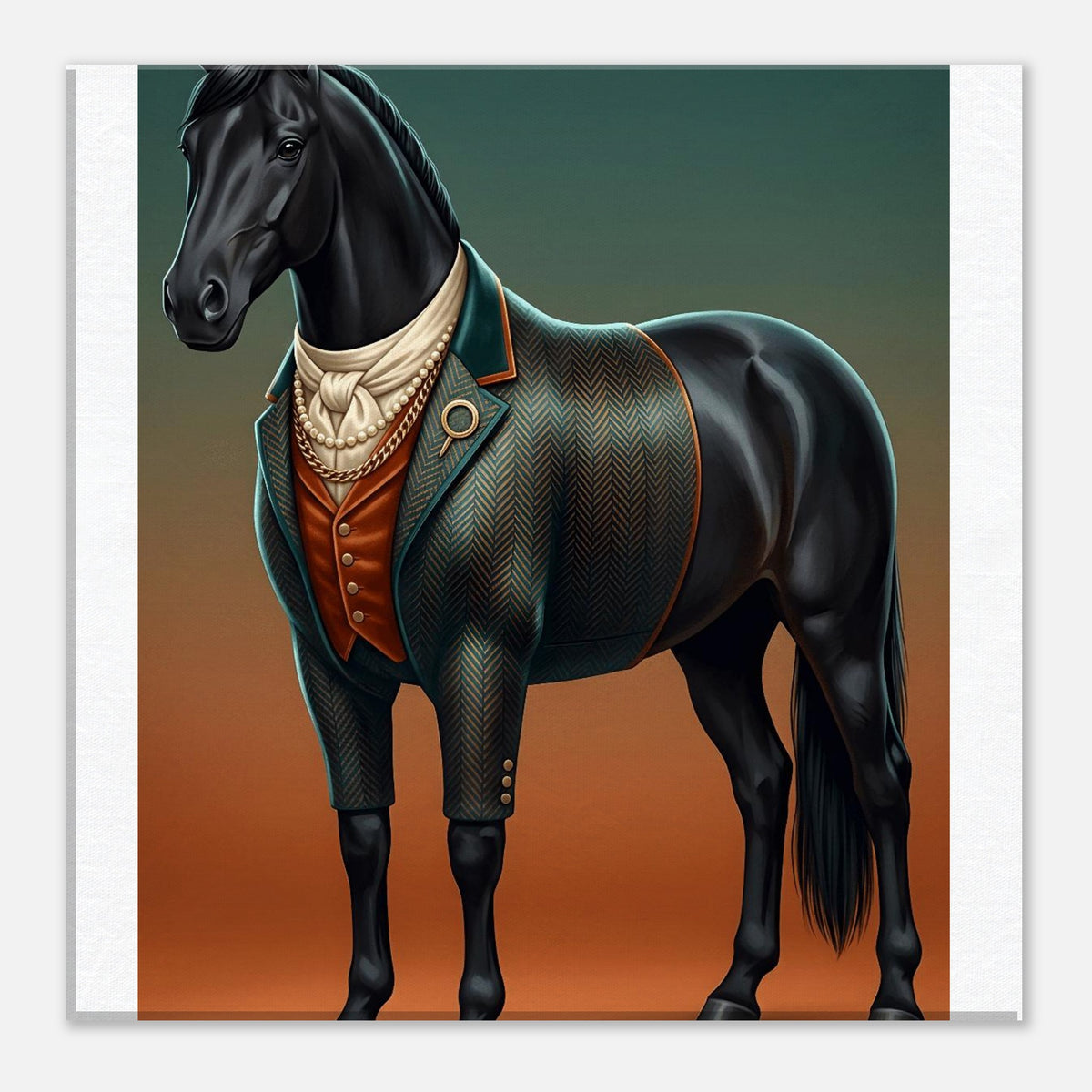 Majestic Black Stallion Canvas Wall Art | Equestrian Elegance For Horse Lovers | Tweed Jacket Inspiration