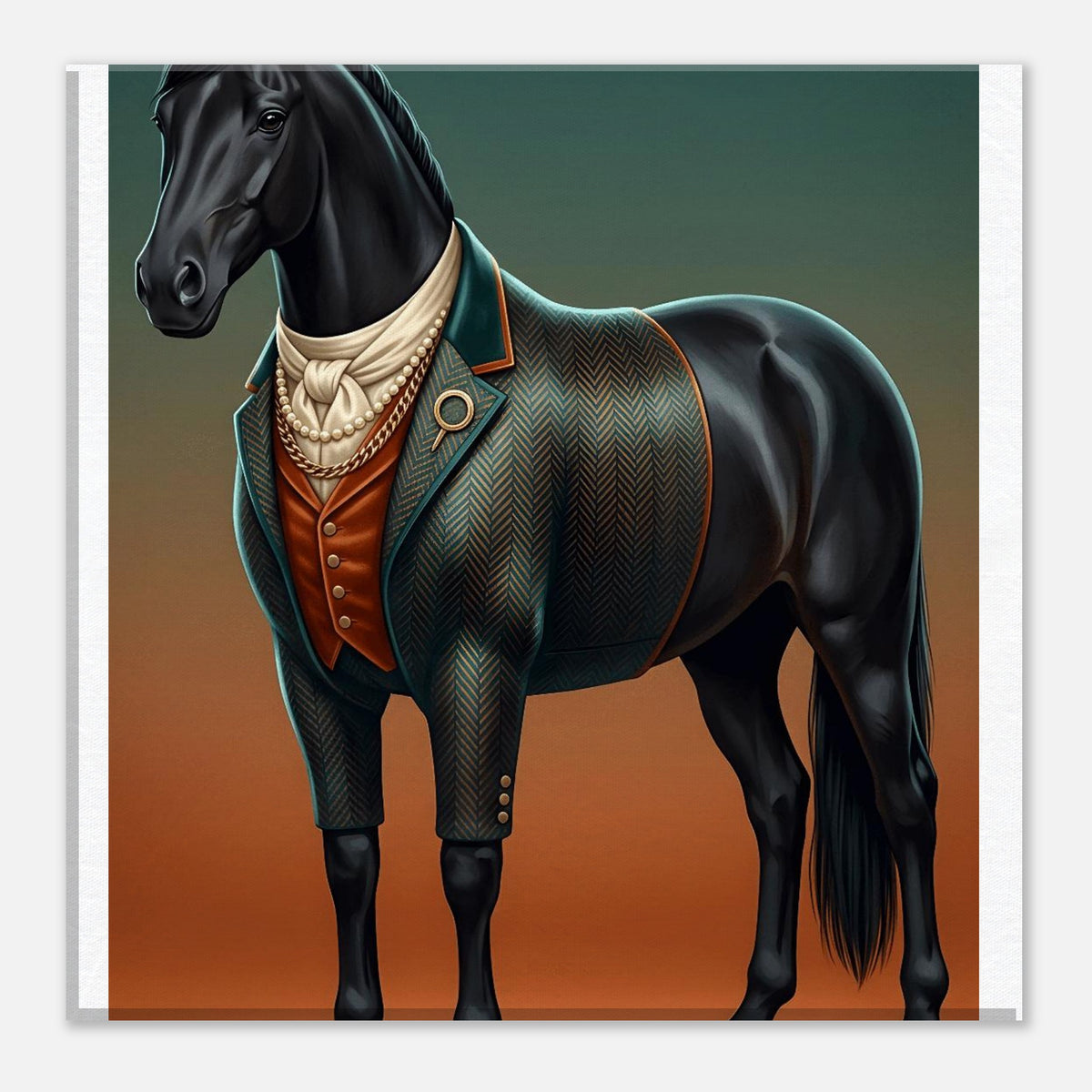 Majestic Black Stallion Canvas Wall Art | Equestrian Elegance For Horse Lovers | Tweed Jacket Inspiration