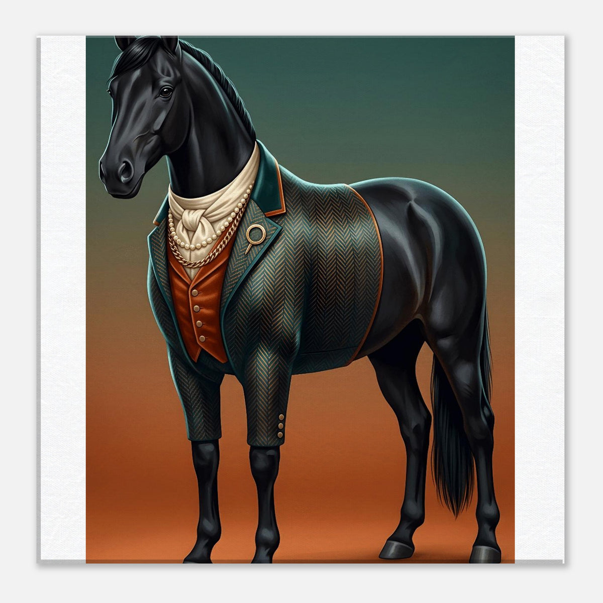 Majestic Black Stallion Canvas Wall Art | Equestrian Elegance For Horse Lovers | Tweed Jacket Inspiration