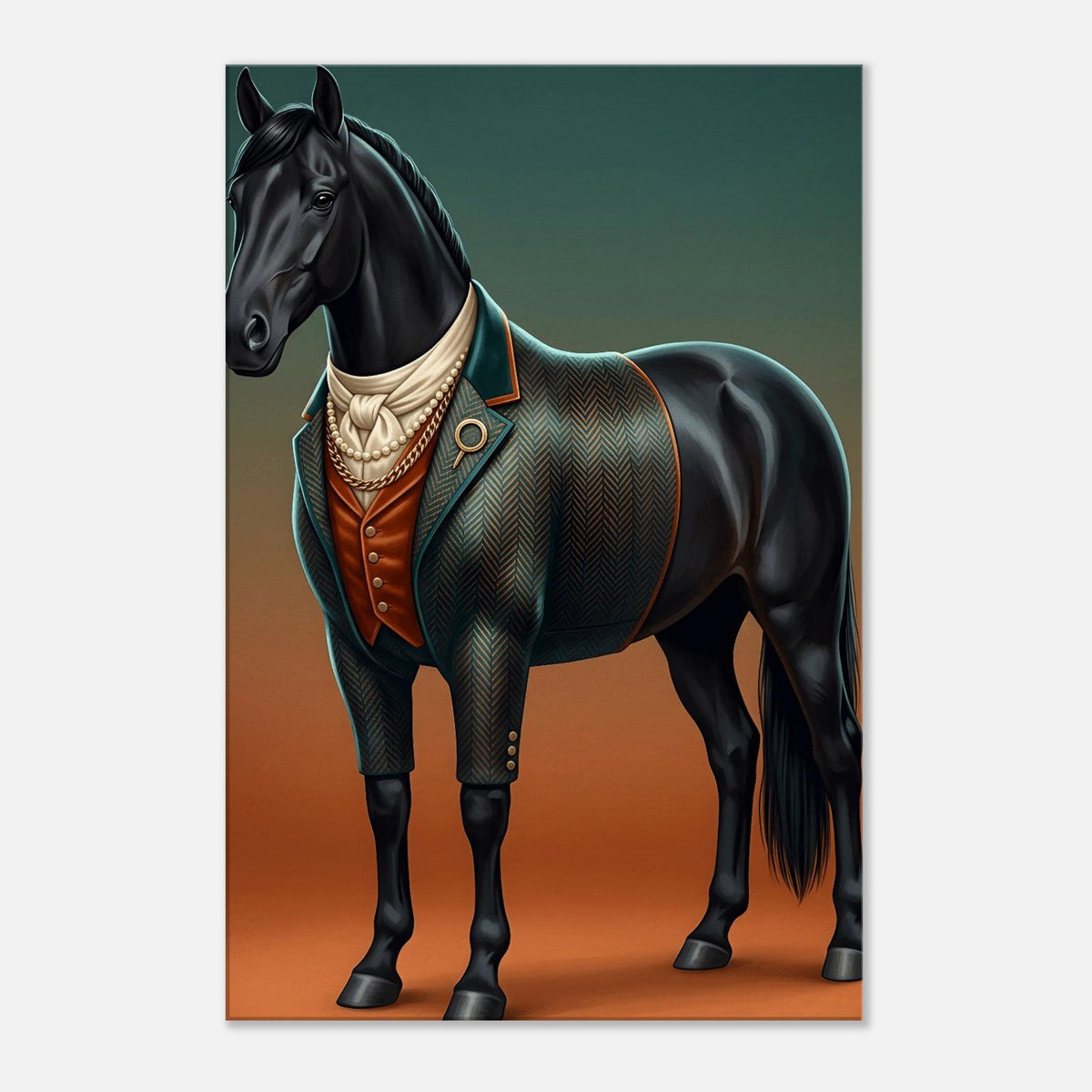 Majestic Black Stallion Canvas Wall Art | Equestrian Elegance For Horse Lovers | Tweed Jacket Inspiration