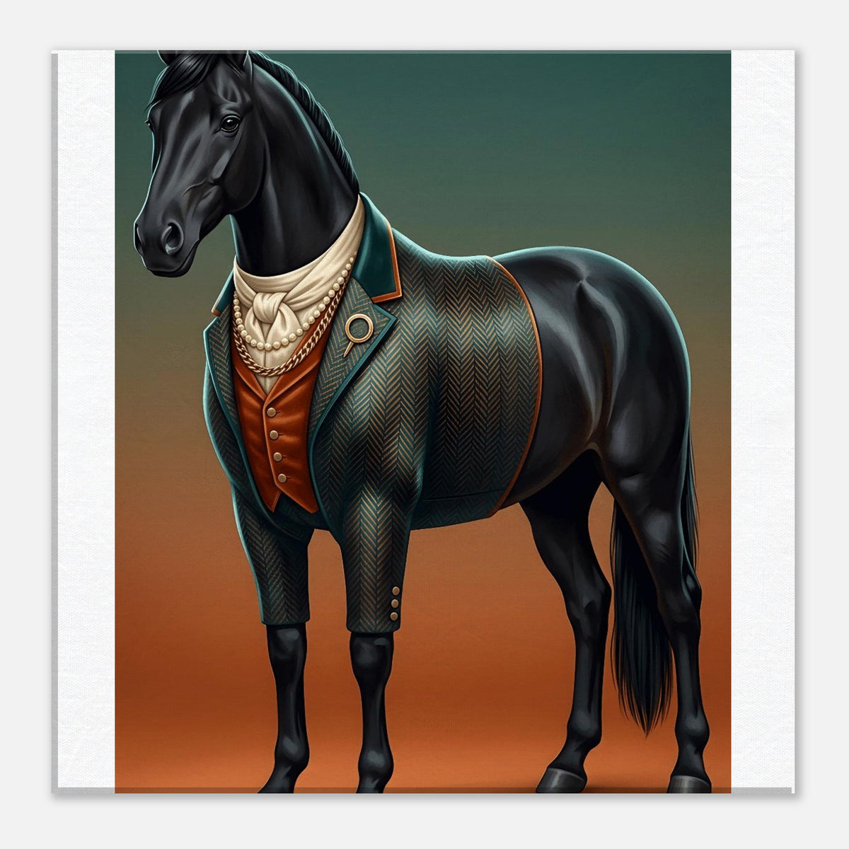 Majestic Black Stallion Canvas Wall Art | Equestrian Elegance For Horse Lovers | Tweed Jacket Inspiration