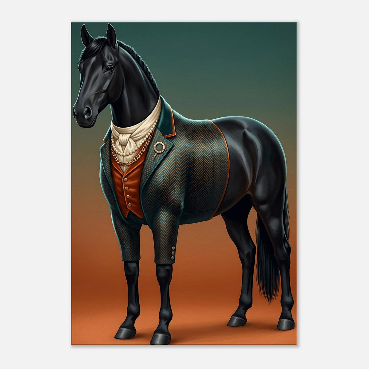 Majestic Black Stallion Canvas Wall Art | Equestrian Elegance For Horse Lovers | Tweed Jacket Inspiration