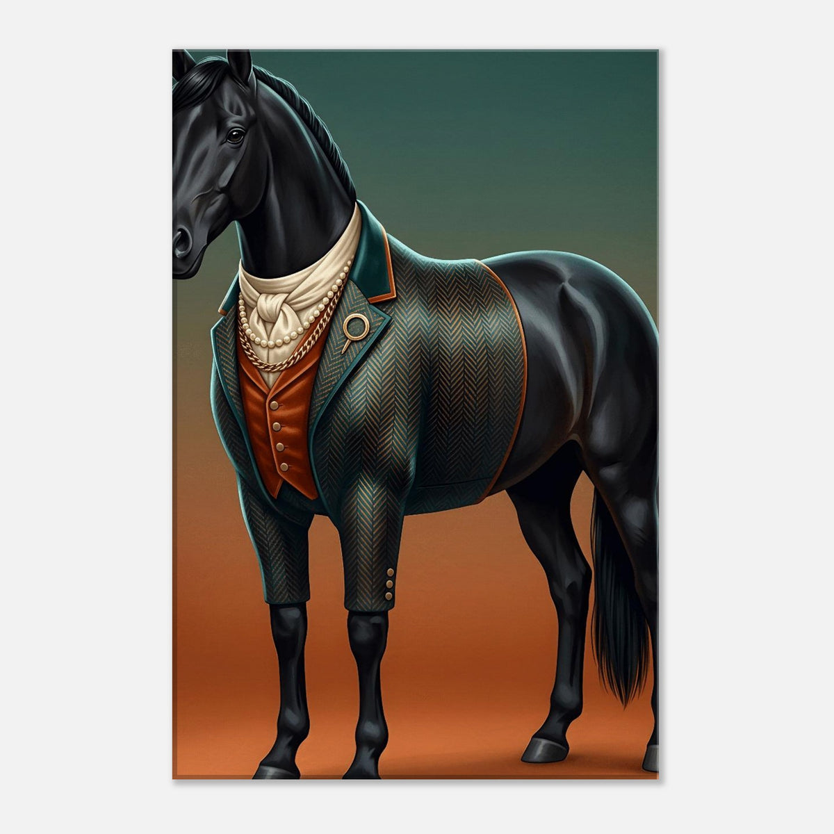 Majestic Black Stallion Canvas Wall Art | Equestrian Elegance For Horse Lovers | Tweed Jacket Inspiration