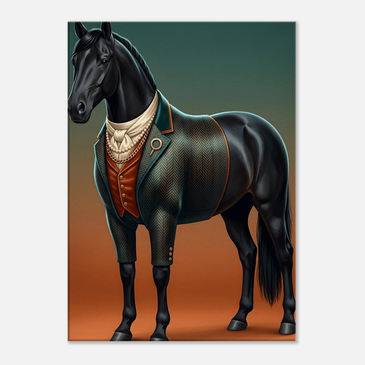 Majestic Black Stallion Canvas Wall Art | Equestrian Elegance For Horse Lovers | Tweed Jacket Inspiration
