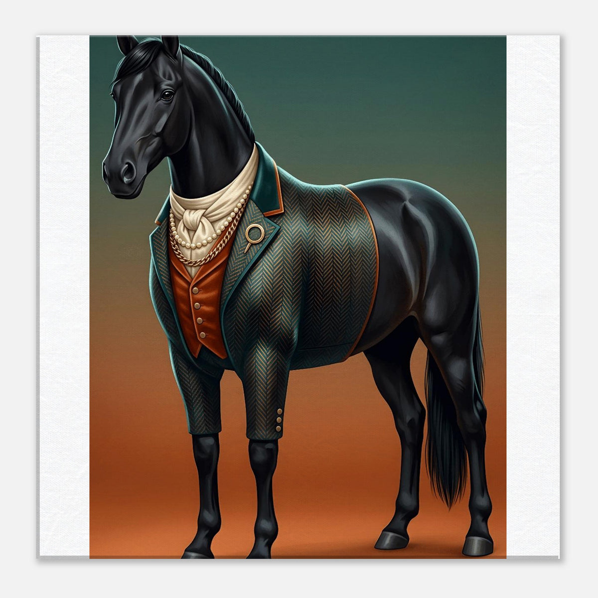 Majestic Black Stallion Canvas Wall Art | Equestrian Elegance For Horse Lovers | Tweed Jacket Inspiration