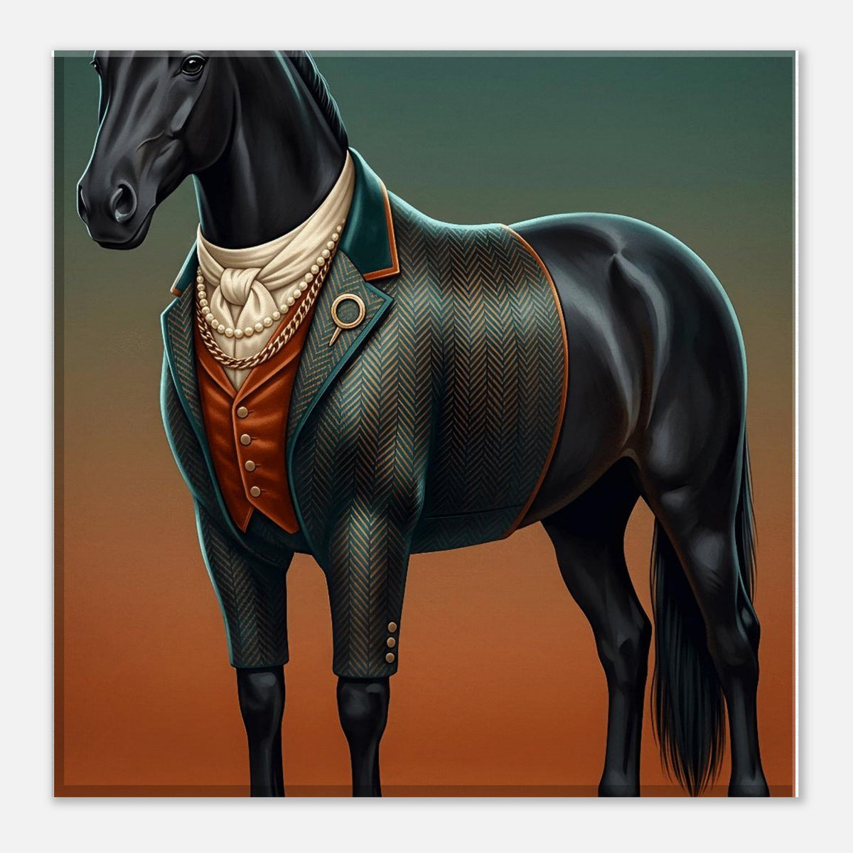 Majestic Black Stallion Canvas Wall Art | Equestrian Elegance For Horse Lovers | Tweed Jacket Inspiration