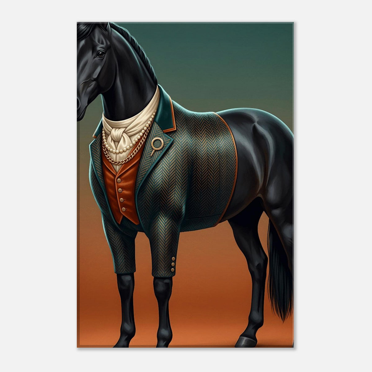 Majestic Black Stallion Canvas Wall Art | Equestrian Elegance For Horse Lovers | Tweed Jacket Inspiration