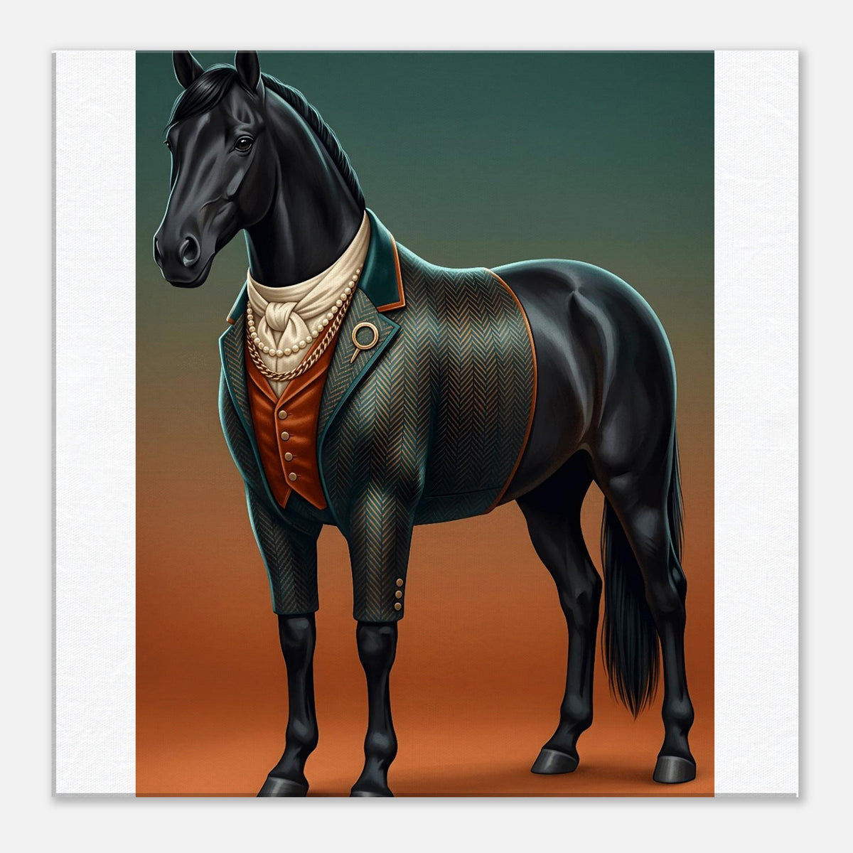 Majestic Black Stallion Canvas Wall Art | Equestrian Elegance For Horse Lovers | Tweed Jacket Inspiration