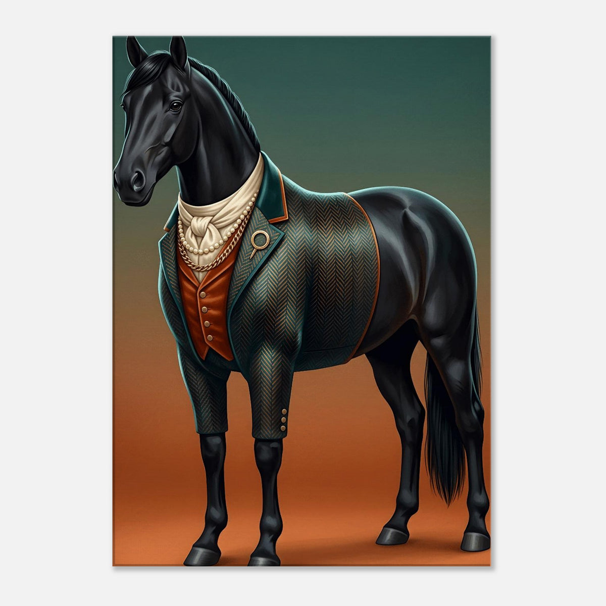 Majestic Black Stallion Canvas Wall Art | Equestrian Elegance For Horse Lovers | Tweed Jacket Inspiration