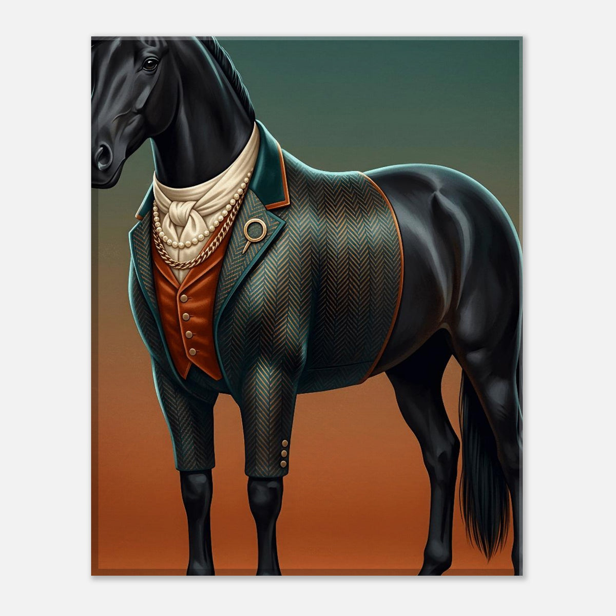 Majestic Black Stallion Canvas Wall Art | Equestrian Elegance For Horse Lovers | Tweed Jacket Inspiration
