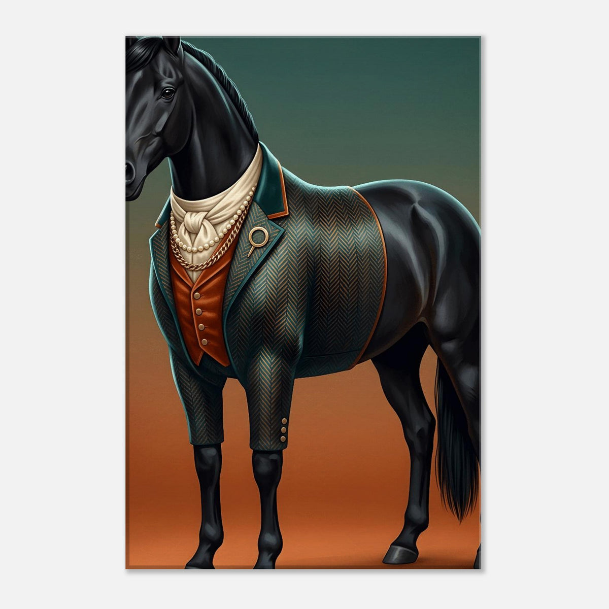 Majestic Black Stallion Canvas Wall Art | Equestrian Elegance For Horse Lovers | Tweed Jacket Inspiration