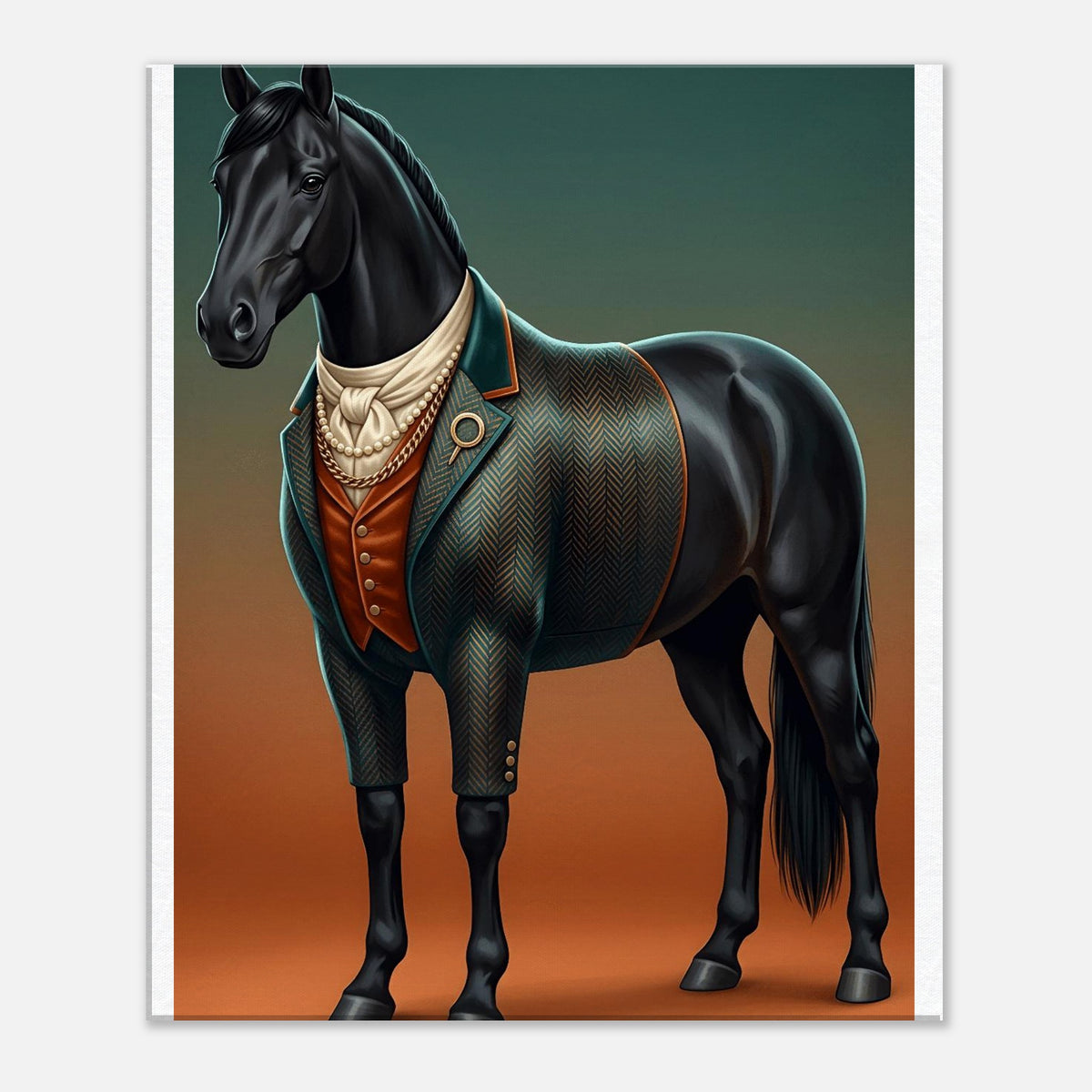 Majestic Black Stallion Canvas Wall Art | Equestrian Elegance For Horse Lovers | Tweed Jacket Inspiration