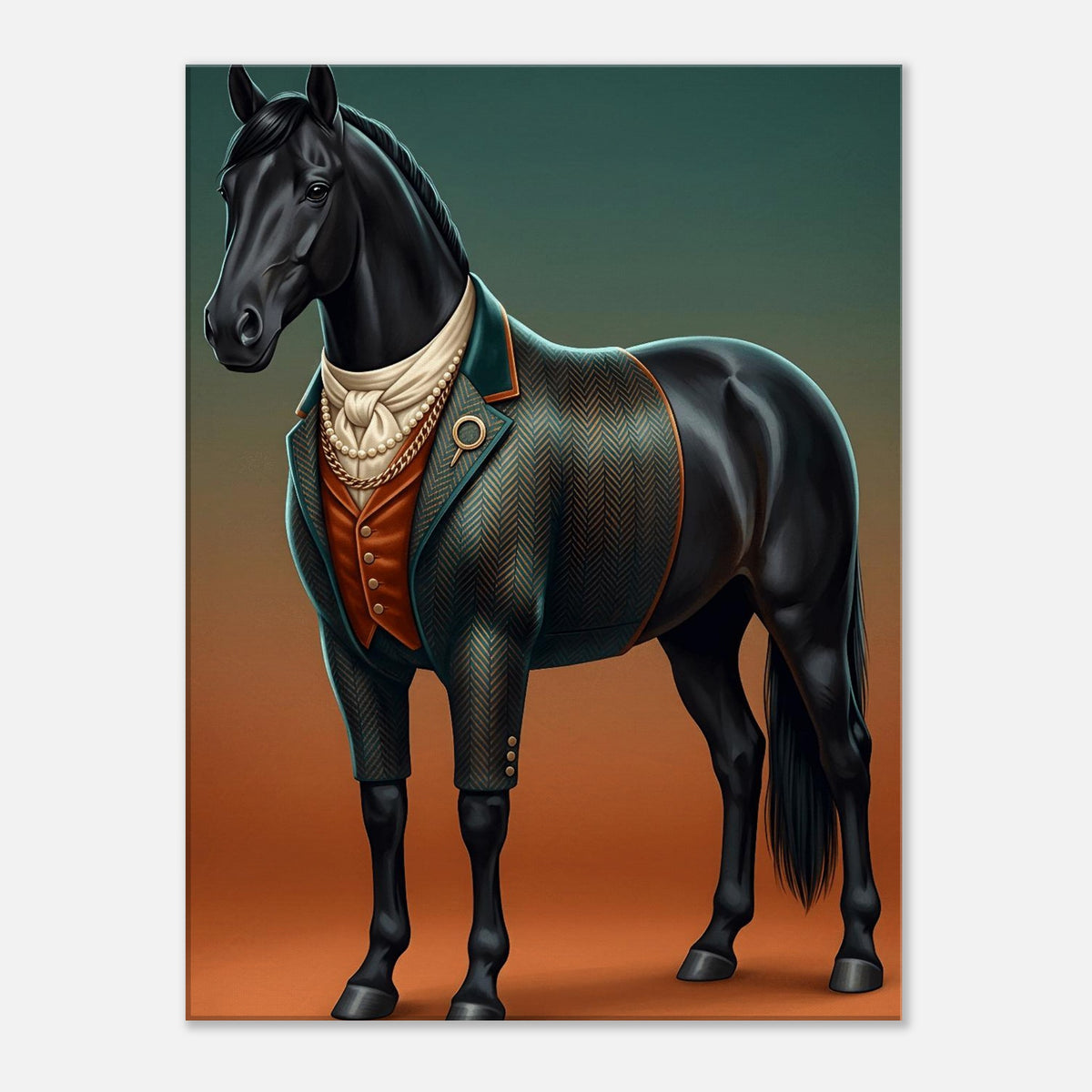 Majestic Black Stallion Canvas Wall Art | Equestrian Elegance For Horse Lovers | Tweed Jacket Inspiration
