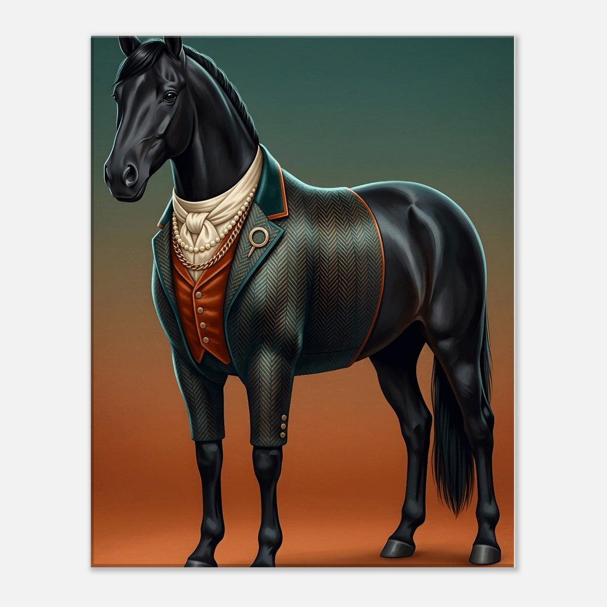 Majestic Black Stallion Canvas Wall Art | Equestrian Elegance For Horse Lovers | Tweed Jacket Inspiration