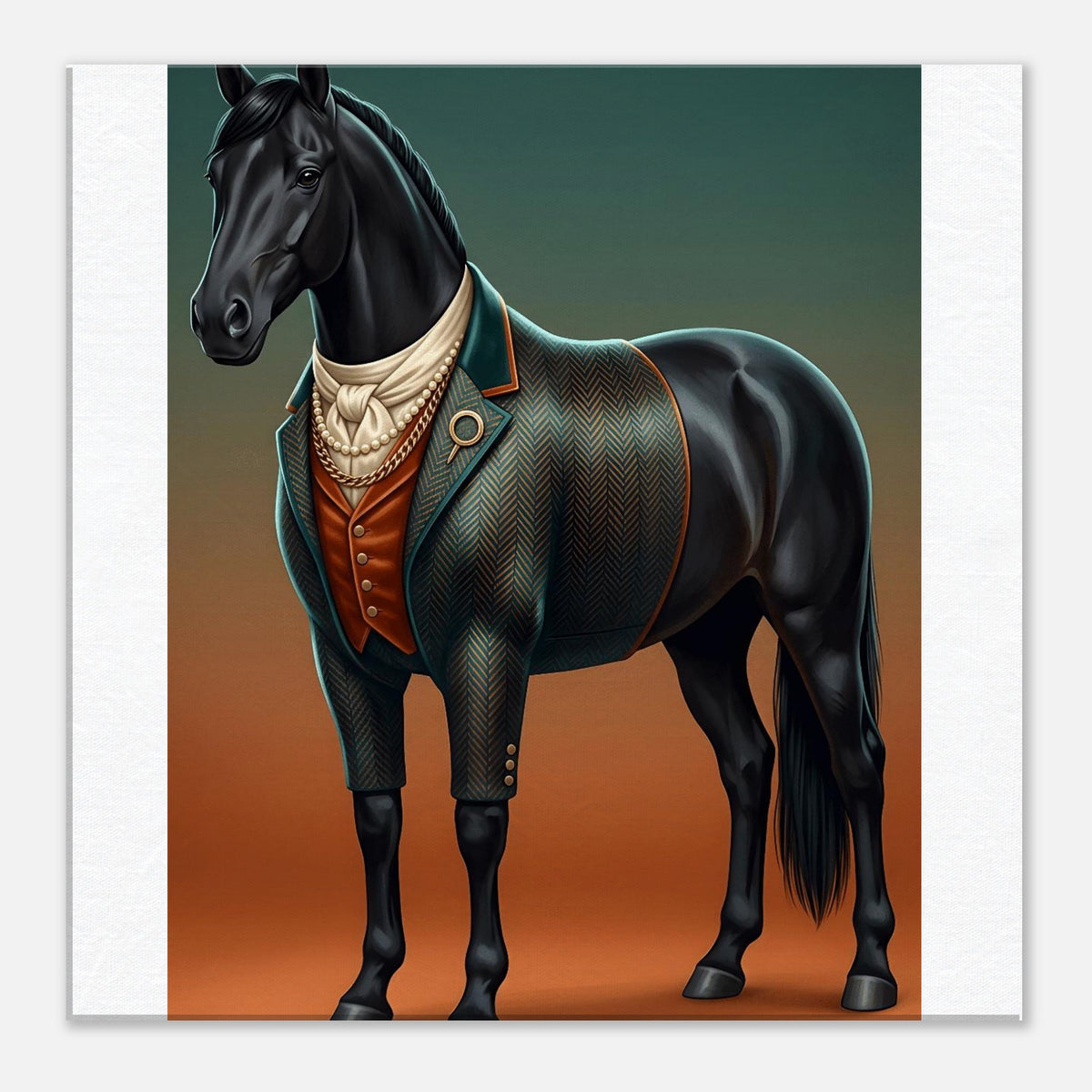 Majestic Black Stallion Canvas Wall Art | Equestrian Elegance For Horse Lovers | Tweed Jacket Inspiration