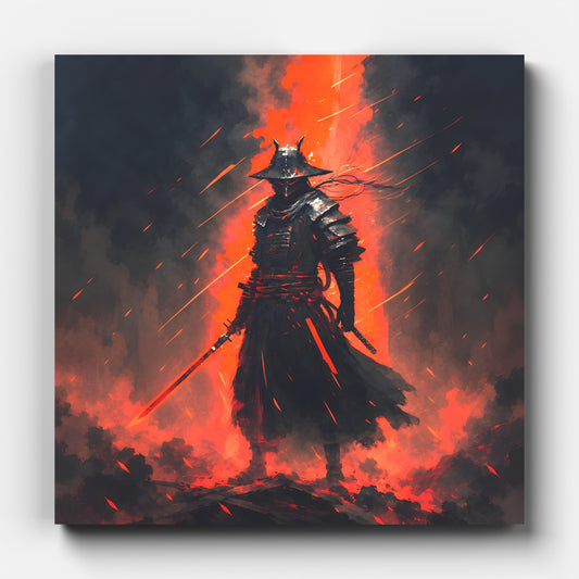Futuristic Samurai Canvas Art: Sci-Fi Lava Warrior Home Decor
