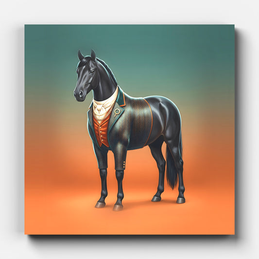 Majestic Black Stallion Canvas Wall Art | Equestrian Elegance For Horse Lovers | Tweed Jacket Inspiration