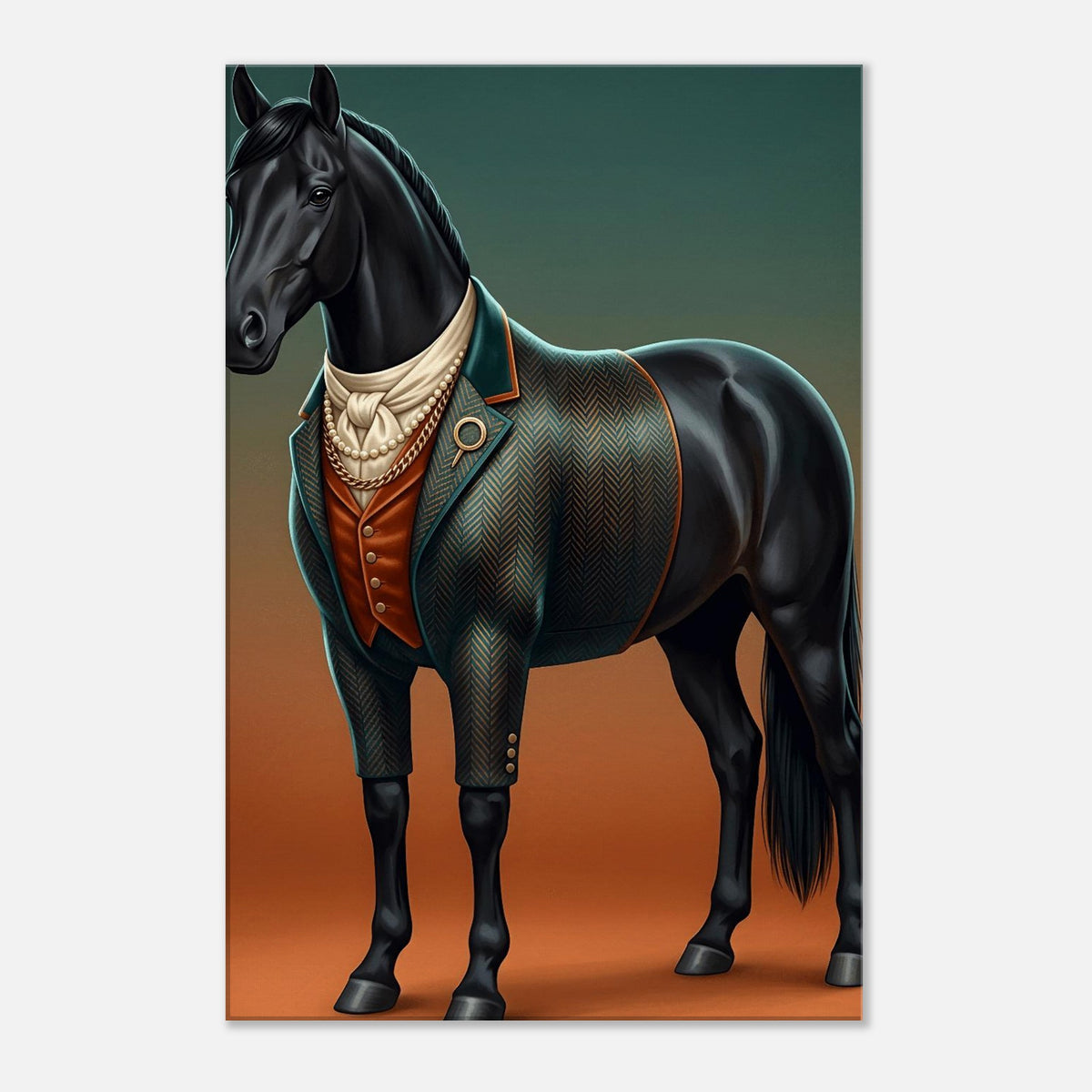 Majestic Black Stallion Canvas Wall Art | Equestrian Elegance For Horse Lovers | Tweed Jacket Inspiration