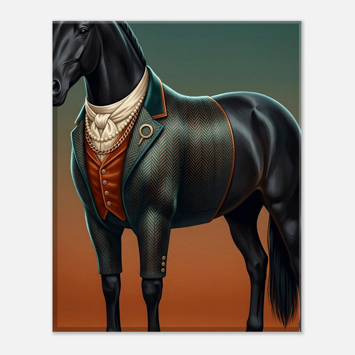 Majestic Black Stallion Canvas Wall Art | Equestrian Elegance For Horse Lovers | Tweed Jacket Inspiration