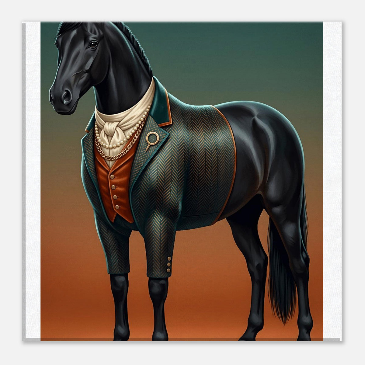 Majestic Black Stallion Canvas Wall Art | Equestrian Elegance For Horse Lovers | Tweed Jacket Inspiration
