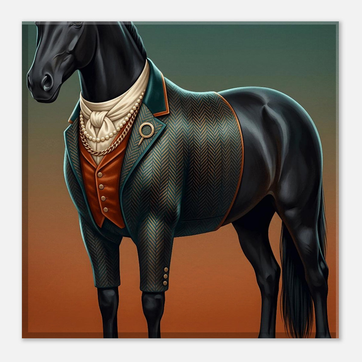 Majestic Black Stallion Canvas Wall Art | Equestrian Elegance For Horse Lovers | Tweed Jacket Inspiration