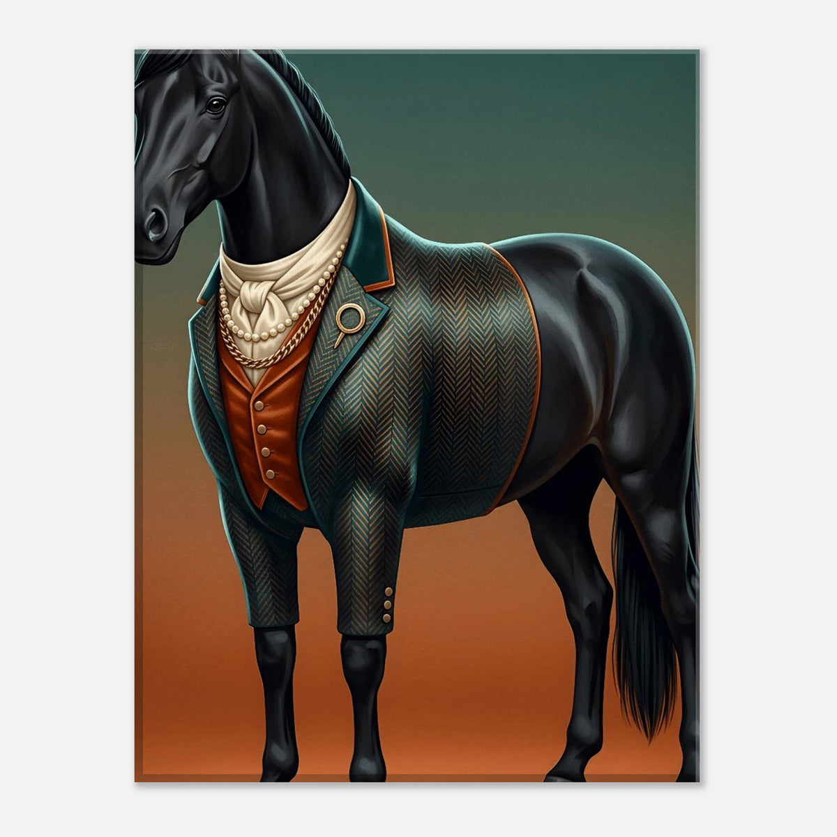 Majestic Black Stallion Canvas Wall Art | Equestrian Elegance For Horse Lovers | Tweed Jacket Inspiration