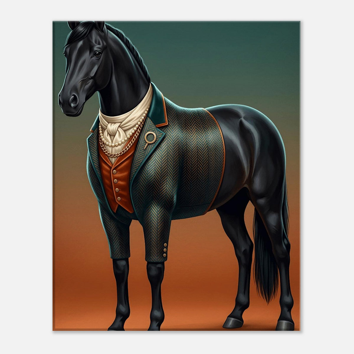 Majestic Black Stallion Canvas Wall Art | Equestrian Elegance For Horse Lovers | Tweed Jacket Inspiration