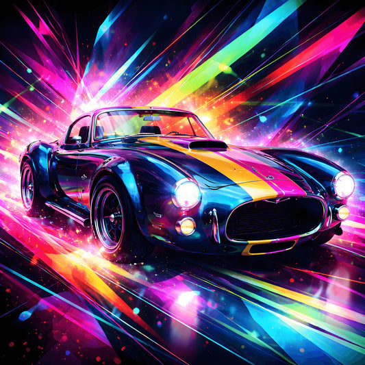 Car Neon 1967 Shelby Cobra Wall Art | Vintage Automotive Decor | Neon Light Art | Classic Car Enthusiast Gift - Canvas Art