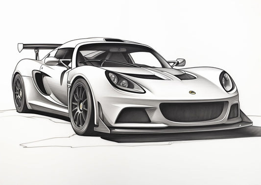 Lotus Exige Pencil Sketch – Grayscale Monochrome Art, Perfect for Auto Fans