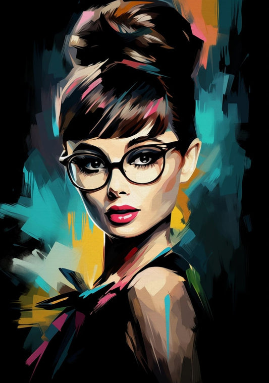Audrey Hepburn Watercolor Art – Iconic Eyeglasses, Hollywood Chic Wall Decor