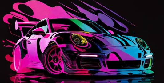 Porsche 911 GT3 RS Canvas Art – Neon Abstract Design, Decor for Car Lovers