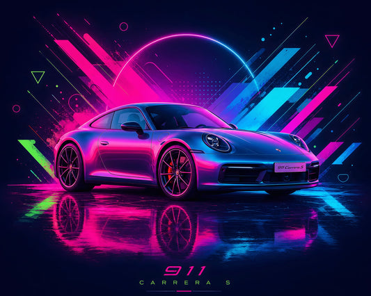 Porsche 911 Carrera S Neon Art | Canvas Print | Wall Decor - Canvas Art