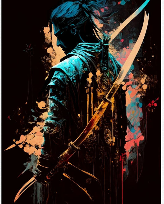 Watercolor Samurai Warrior Canvas Art: Japanese Decor