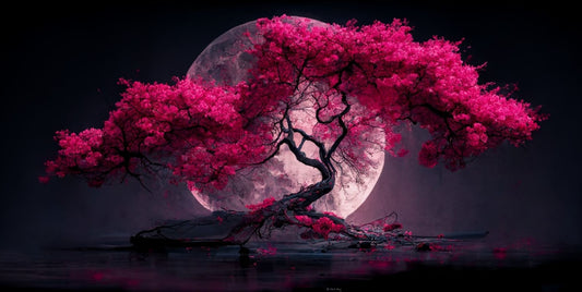 Japanese Cherry Blossom Full Moon Canvas Art – Sakura Decor