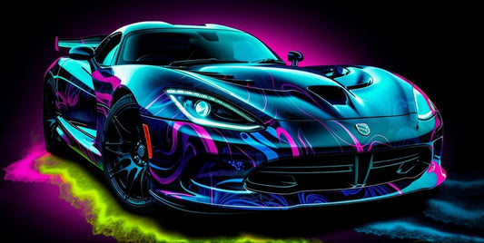 Dodge Viper Canvas Art – Neon Abstract Design, Luxury Wall Decor for Home