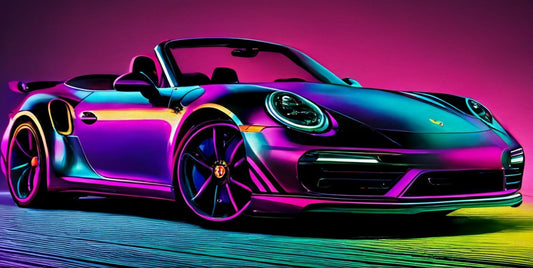 Porsche 911 Turbo S Cabriolet Neon Art – Exquisite Detail for Luxury Sports Car