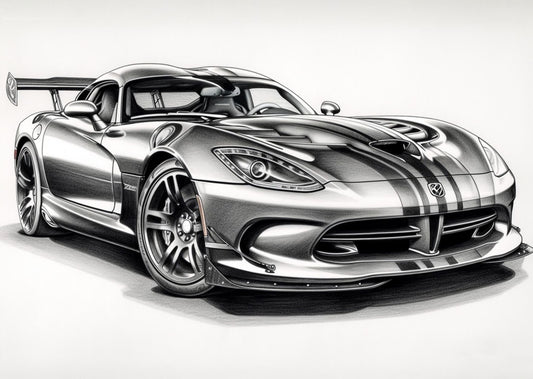 Dodge Viper Sketch – Grayscale Supercar Art Print on Premium Matte Paper