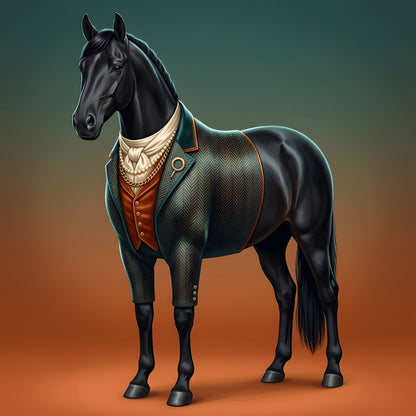 Majestic Black Stallion Canvas Wall Art | Equestrian Elegance For Horse Lovers | Tweed Jacket Inspiration
