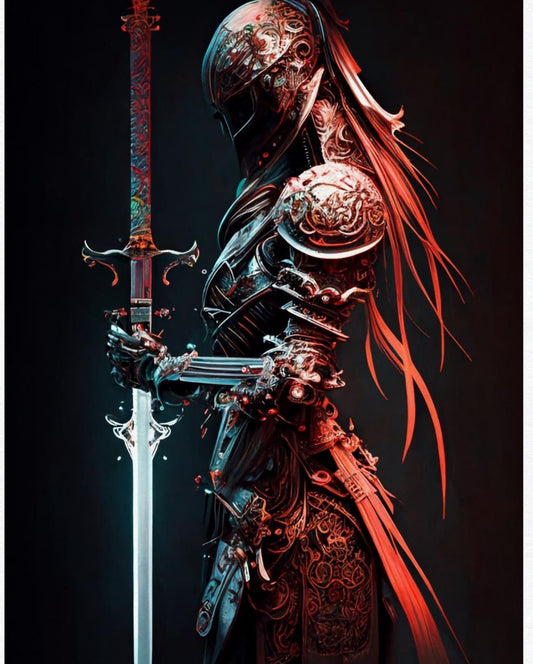 Futuristic Samurai Canvas Art: Armored Yakuza Warrior with Sword