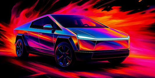 Tesla Cybertruck Abstract Canvas Art | Futuristic Neon Vehicle Decor