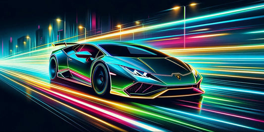 Lamborghini Huracan Neon Canvas Art – Vibrant Abstract Automotive Decor