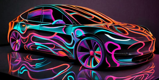 Tesla Model 3 Neon Canvas Art – Modern Decor, Unique Gift for Car Lovers