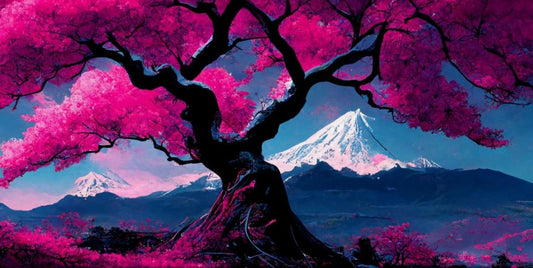 Mount Fuji Canvas Art: Cherry Blossom Japanese Landscape Print