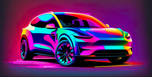 Tesla Model Y Abstract Canvas Art – Futuristic Neon Sports Car Wall Decor