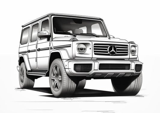 Mercedes G-Class Front View Sketch – Grayscale Art Monochrome Decor for SUV Fans