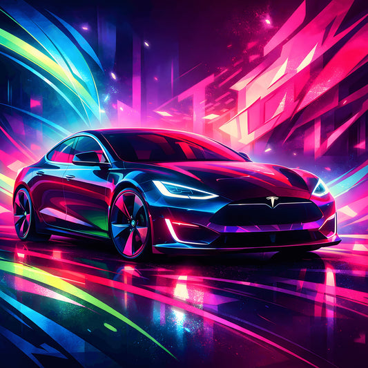 2016 Tesla Model S | Car Neon Art Canvas Print | Auto Wall Decor - Canvas Art