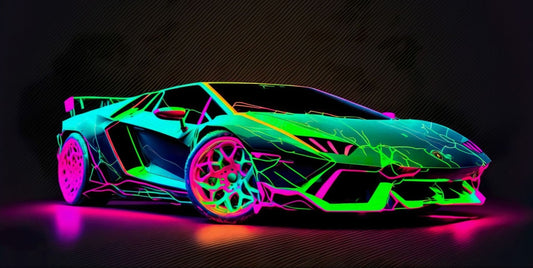 Lamborghini Canvas Wall Art – Neon Supercar Futuristic Abstract Sports Car