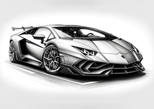 Lamborghini Masterpiece Sketch – Grayscale Pencil Art for Luxury Car Enthusiasts