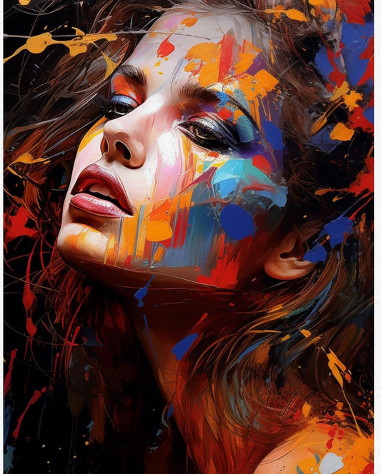 Abstract Woman Portrait: Bold Paint Canvas Art, Modern Home Decor