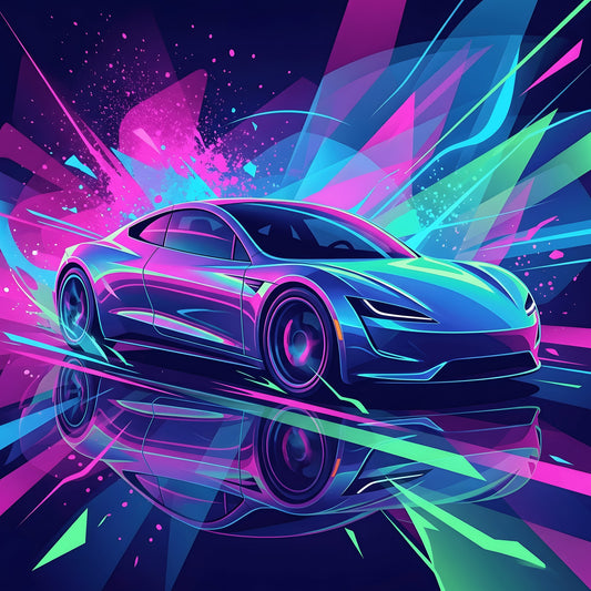 Tesla Roadster 2.0 Neon Art | Canvas Print | Wall Decor - Canvas Art